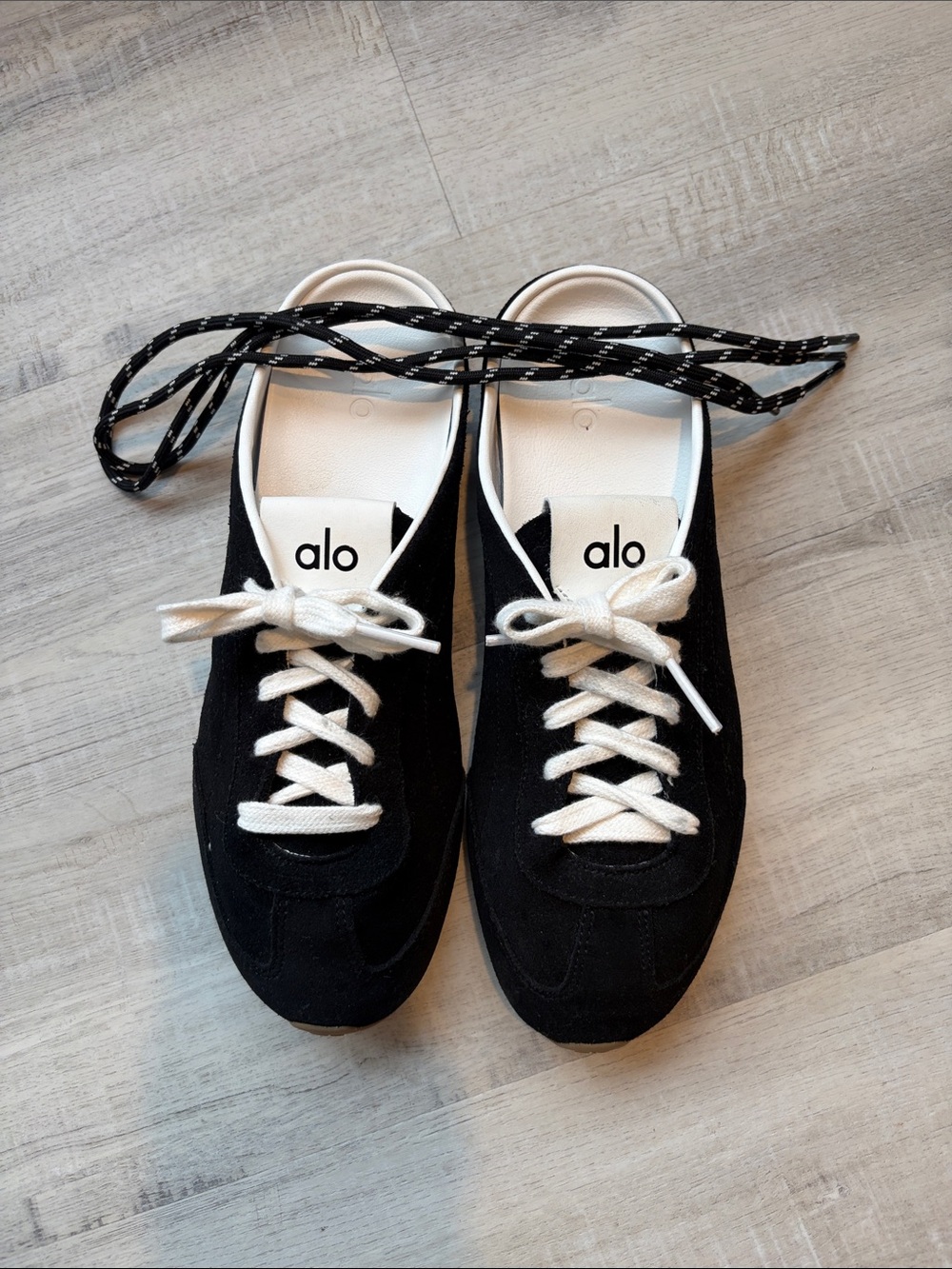 ALO Yoga Black Suede Sneakers with White Laces